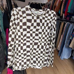 Stine Goya White Brown Checkered Longsleeve Top Distorted Roxanne Wonky